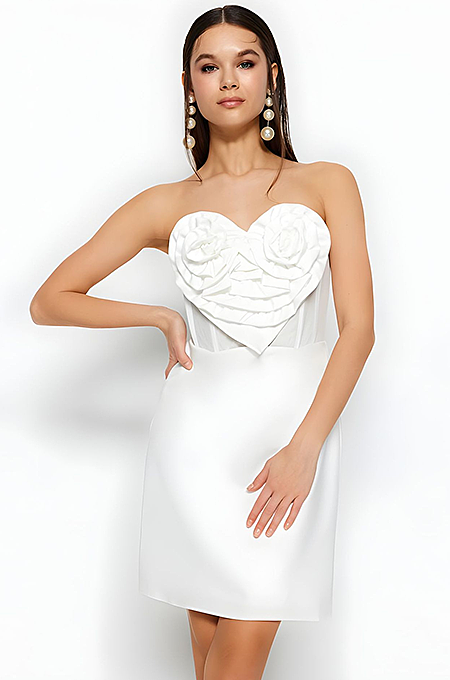 SUPER WHOLESALE | Heart-Shaped Floral Decor Strapless Dress