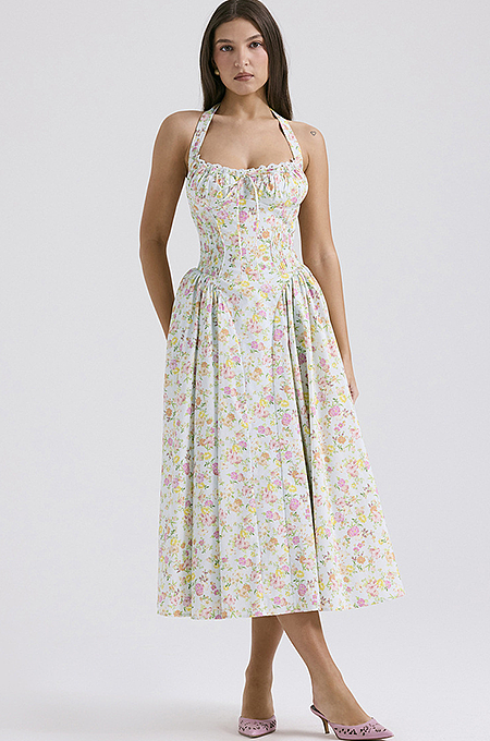 SUPER WHOLESALE |Halter Neck Floral Maxi Dress