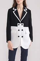 SUPER WHOLESALE | Black and White Color Block Double-Breasted Mid-Length Blazer