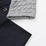 SUPER WHOLESALE |Off-Shoulder Lace-Up Faux Two-Piece Denim and Knit Jacket