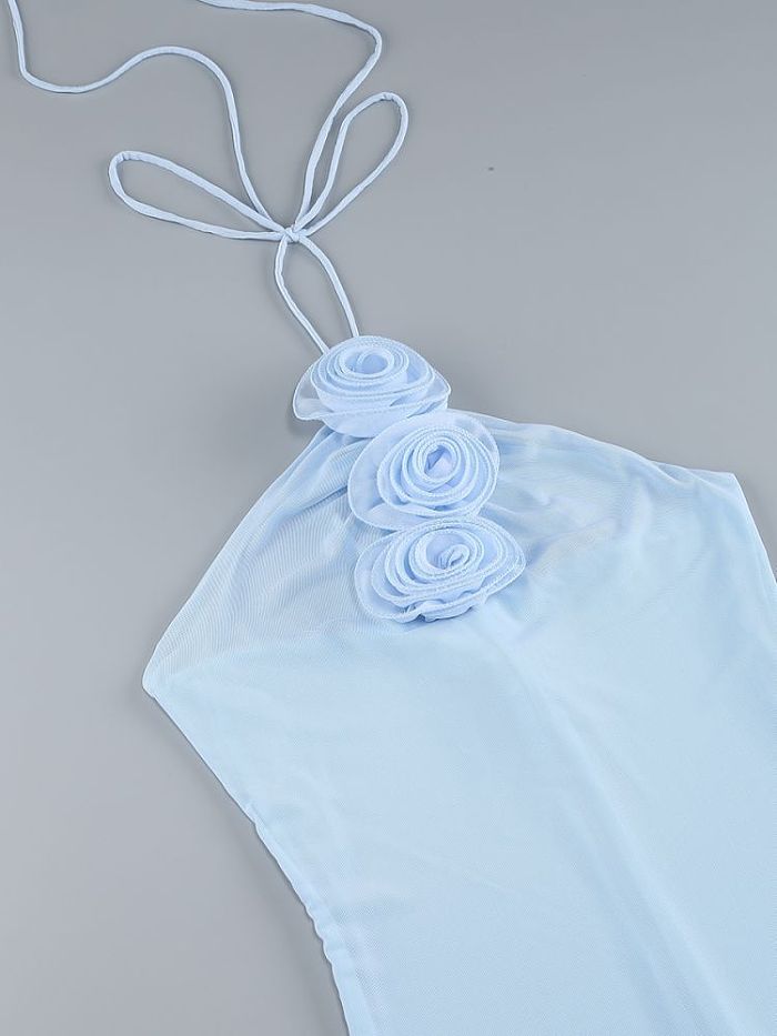 SUPER WHOLESALE | Backless Halter Maxi Dress with Floral Decor