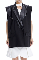 SUPER WHOLESALE | Wide Shoulder Patchwork PU Vest Jacket