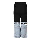 SUPER WHOLESALE | Color Block Patchwork Denim Capri Pants