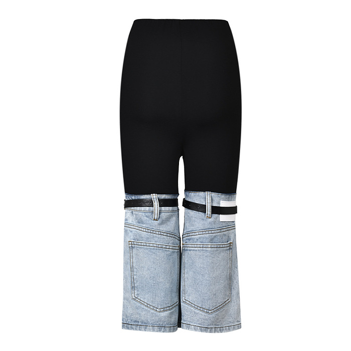 SUPER WHOLESALE | Color Block Patchwork Denim Capri Pants