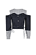 SUPER WHOLESALE |Off-Shoulder Lace-Up Faux Two-Piece Denim and Knit Jacket