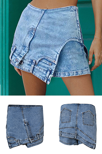 SUPER WHOLESALE | Asymmetrical Design Denim Skirt