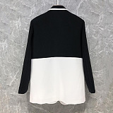 SUPER WHOLESALE | Black and White Color Block Double-Breasted Mid-Length Blazer