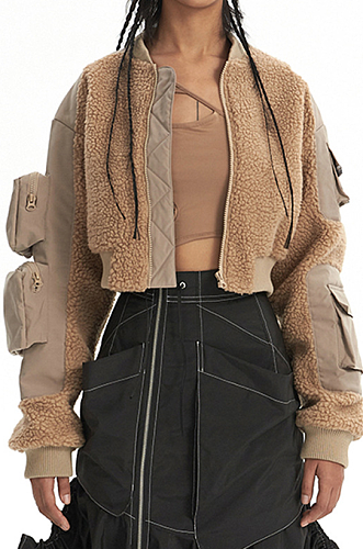 SUPER WHOLESALE | Shearling Patchwork Multi-Pocket Flight Jacket