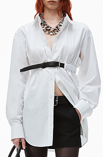 SUPER WHOLESALE |Waist-Cinching Long-Sleeve Shirt