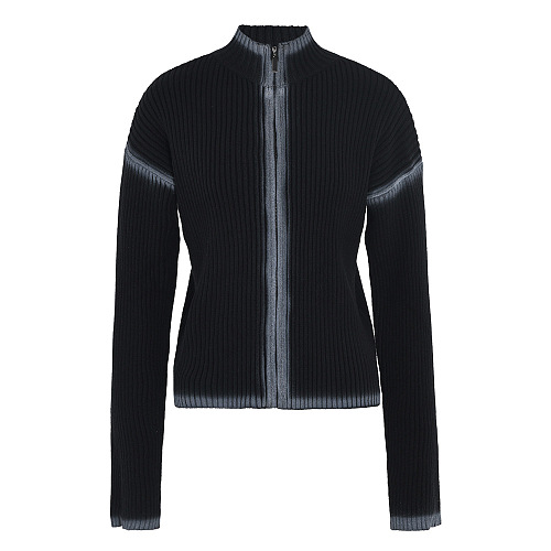 SUPER WHOLESALE | Ribbed Knit Zip-Up Sweater