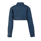 SUPER WHOLESALE | Asymmetrical Button Patchwork Deconstructed Denim Crop Jacket