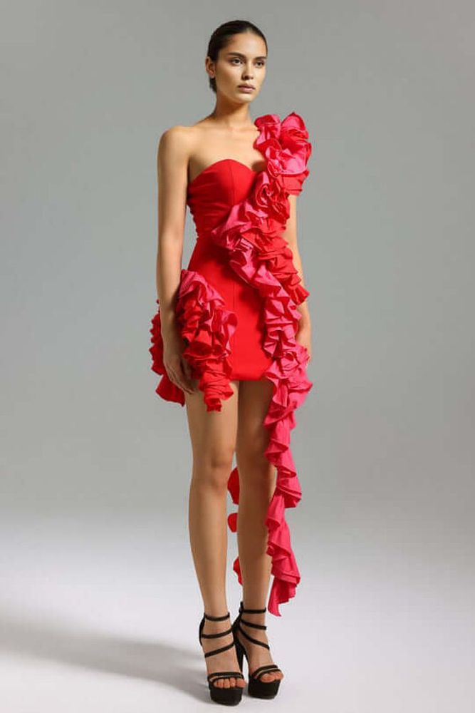 SUPER WHOLESALE | One-Shoulder Bodycon Dress with Ruffle Hem