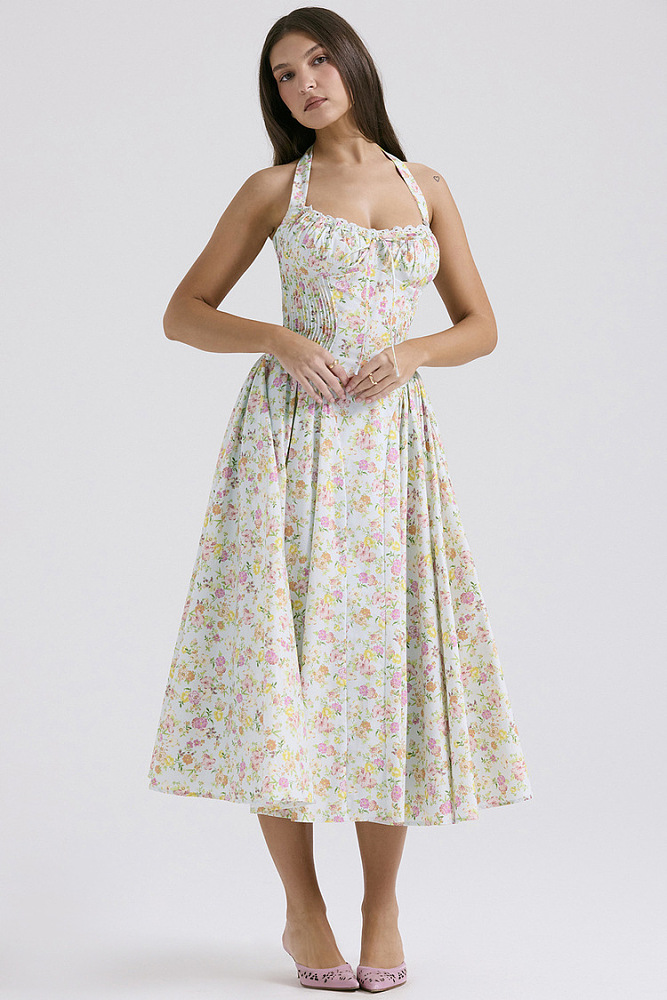 SUPER WHOLESALE |Halter Neck Floral Maxi Dress