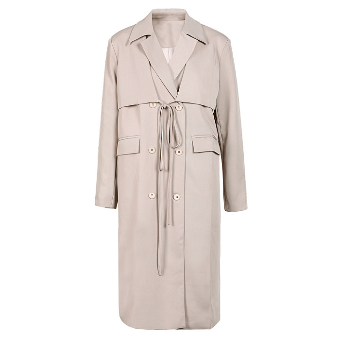 SUPER WHOLESALE | Faux Two-Piece Tie-Waist Over-the-Knee Long Coat