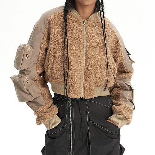 SUPER WHOLESALE | Shearling Patchwork Multi-Pocket Flight Jacket