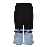 SUPER WHOLESALE | Color Block Patchwork Denim Capri Pants