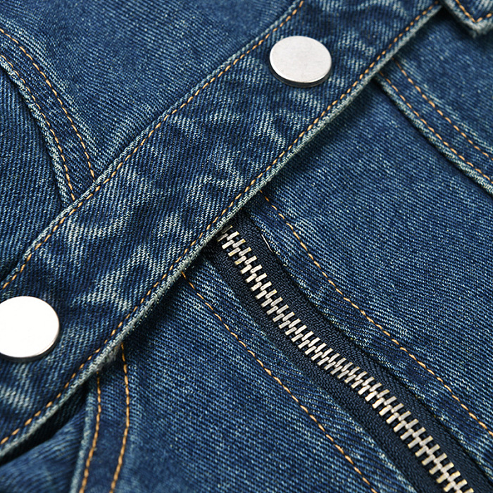 SUPER WHOLESALE | Asymmetrical Button Patchwork Deconstructed Denim Crop Jacket