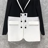 SUPER WHOLESALE | Black and White Color Block Double-Breasted Mid-Length Blazer