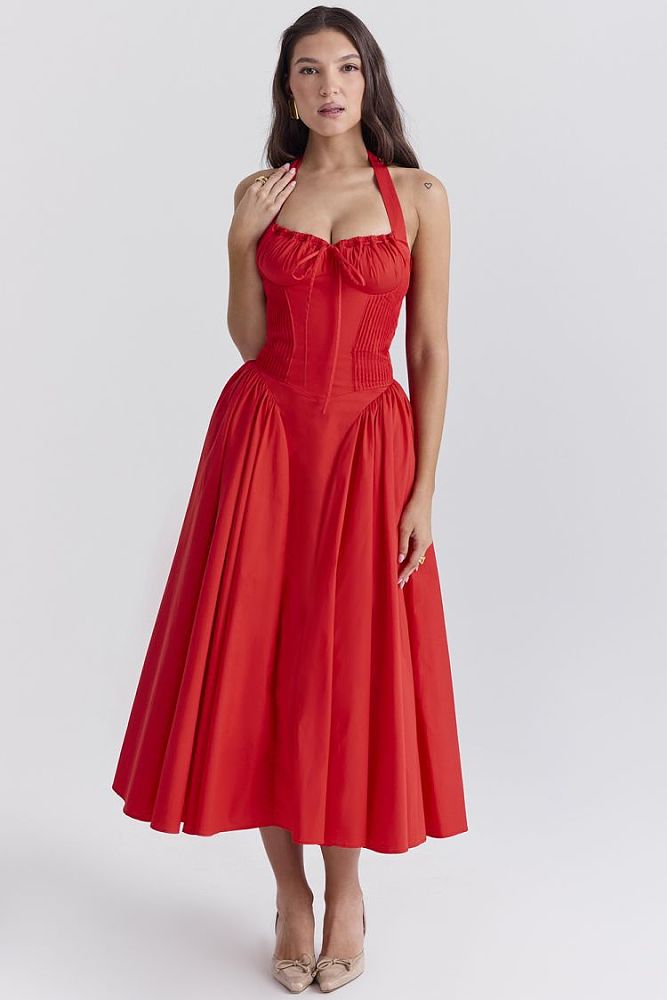 SUPER WHOLESALE |Halter Neck Floral Maxi Dress