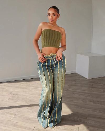 SUPER WHOLESALE | Layered Patchwork Washed Stretch Denim Jeans