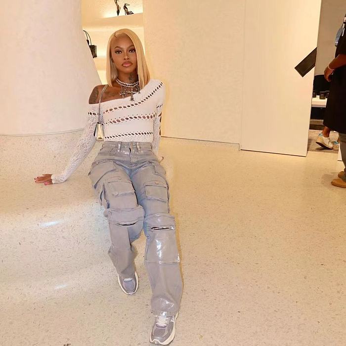SUPER WHOLESALE | Utility Silver-Foil Multi-Pocket Denim Pants