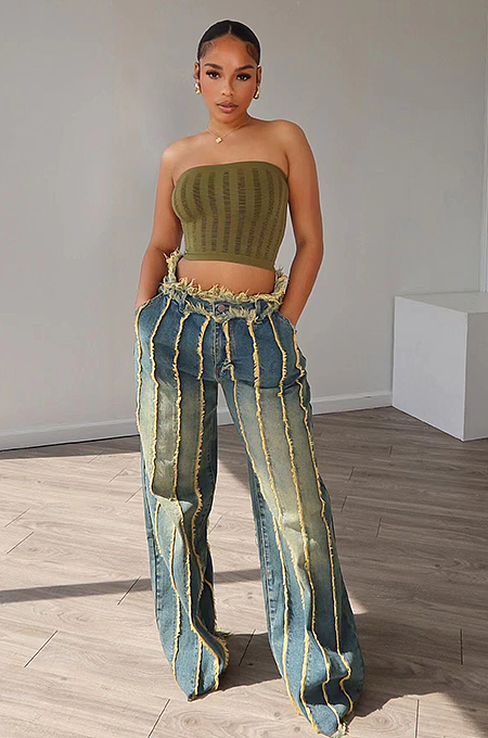 SUPER WHOLESALE | Layered Patchwork Washed Stretch Denim Jeans