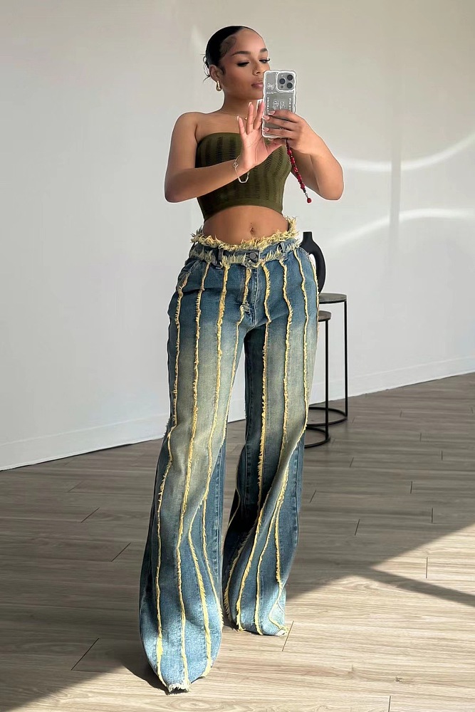 SUPER WHOLESALE | Layered Patchwork Washed Stretch Denim Jeans