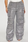 SUPER WHOLESALE | Utility Silver-Foil Multi-Pocket Denim Pants