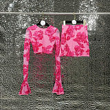 SUPER WHOLESALE | Embroidered Bell-Sleeve Top And High-Waist Skirt Set