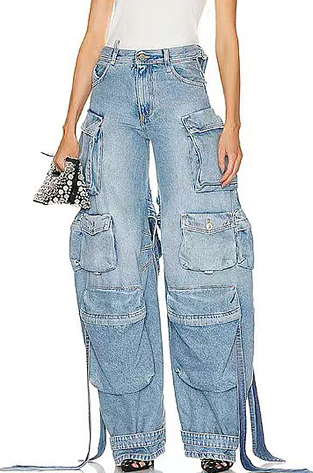 SUPER WHOLESALE |Ribbon-Decorated Back-Slit Cargo Pants