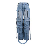 SUPER WHOLESALE |Ribbon-Decorated Back-Slit Cargo Pants