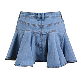 SUPER WHOLESALE | Ruffled Patchwork Denim Mini Skirt