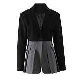 SUPER WHOLESALE | Contrast Color Ruffled Blazer And High-Waist Straight Pants Set