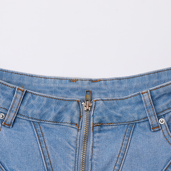 SUPER WHOLESALE | Ruffled Patchwork Denim Mini Skirt
