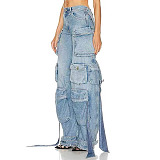 SUPER WHOLESALE |Ribbon-Decorated Back-Slit Cargo Pants