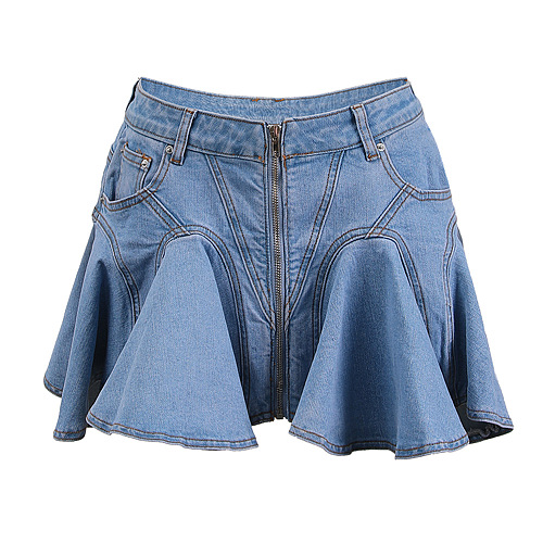SUPER WHOLESALE | Ruffled Patchwork Denim Mini Skirt