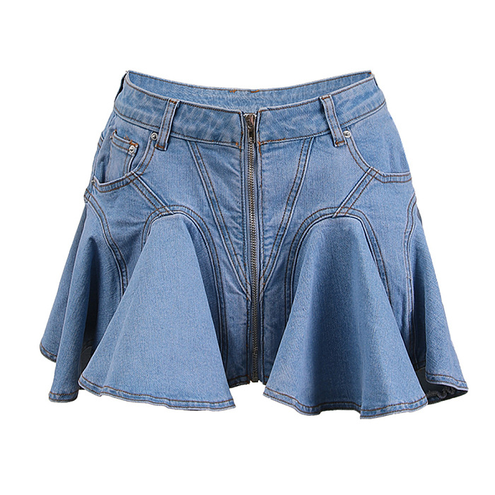 SUPER WHOLESALE | Ruffled Patchwork Denim Mini Skirt
