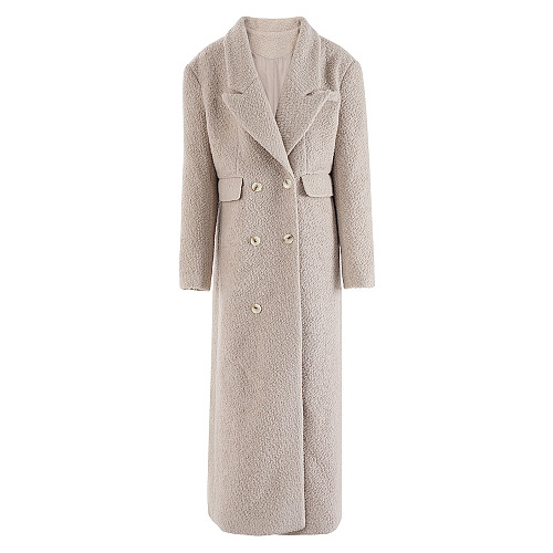 SUPER WHOLESALE | Woolen Double-Breasted Waist-Cinching Long Coat