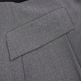 SUPER WHOLESALE | Contrast Color Ruffled Blazer And High-Waist Straight Pants Set