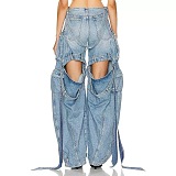 SUPER WHOLESALE |Ribbon-Decorated Back-Slit Cargo Pants