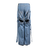 SUPER WHOLESALE |Ribbon-Decorated Back-Slit Cargo Pants