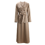 SUPER WHOLESALE | V-Neck Double-Breasted Belted Waist Blazer With Skirt
