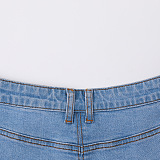 SUPER WHOLESALE | Ruffled Patchwork Denim Mini Skirt