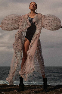 SUPER WHOLESALE | Lace Overlay Loose Mesh Jacket