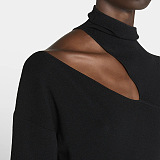 SUPER WHOLESALE | Half-Turtleneck Slim Hollow-Out Long-Sleeve Knit Top
