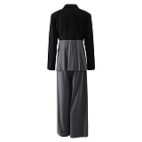 SUPER WHOLESALE | Contrast Color Ruffled Blazer And High-Waist Straight Pants Set