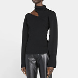 SUPER WHOLESALE | Half-Turtleneck Slim Hollow-Out Long-Sleeve Knit Top