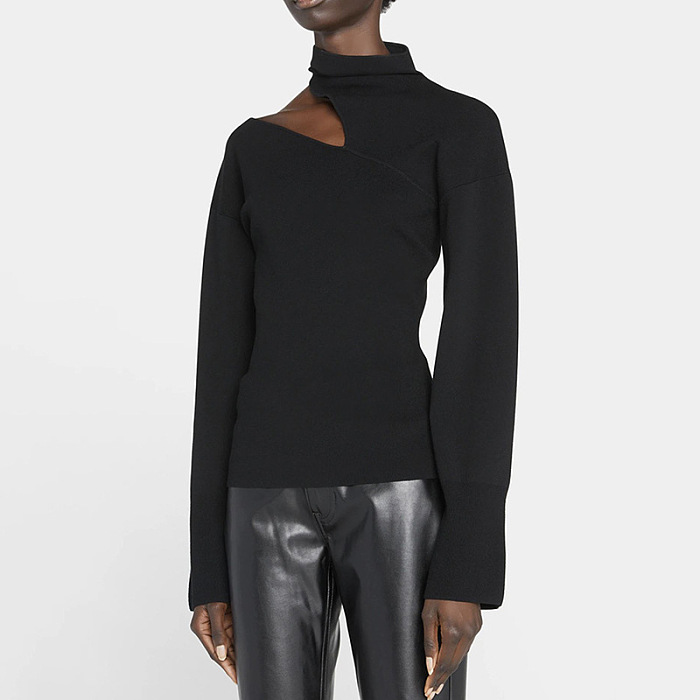 SUPER WHOLESALE | Half-Turtleneck Slim Hollow-Out Long-Sleeve Knit Top