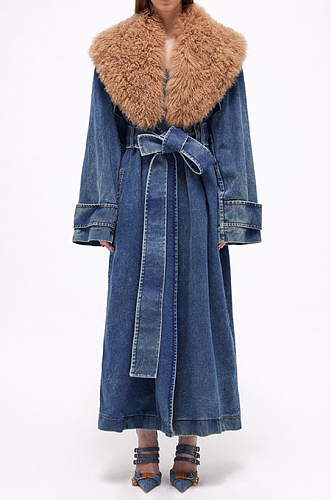 SUPER WHOLESALE | Detachable Fur Collar Over-Knee Coat