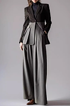 SUPER WHOLESALE | Contrast Color Ruffled Blazer And High-Waist Straight Pants Set